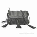 Fashion Black Synthetic Leather Shoulder Bags, Decorated with Tassels and Zippers